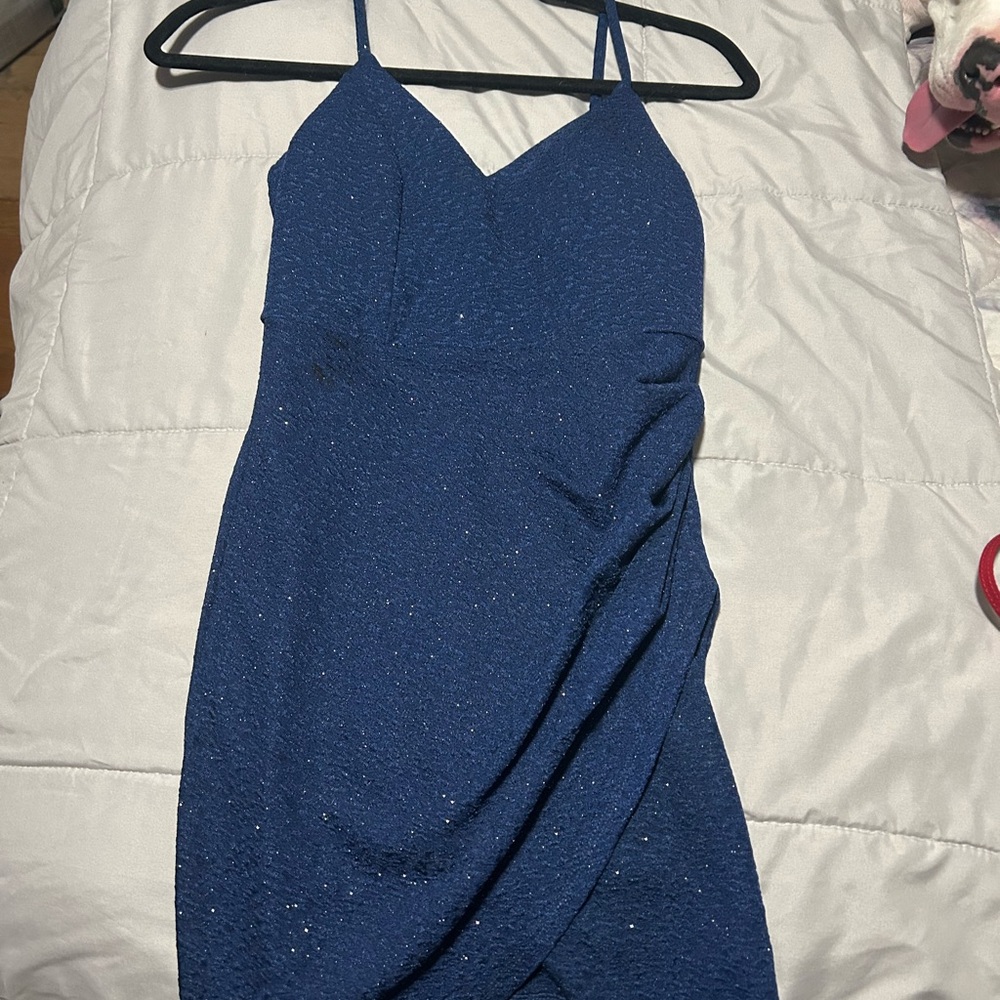 Crystal Doll Blue Ruched Sheath Mini Dress